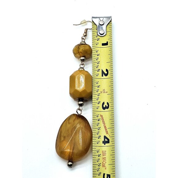 Vintage-Style Long Dangle Earrings – Amber & Mustard Yellow Acrylic Beads - Picture 7 of 7